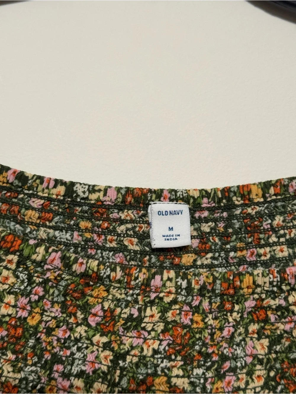 Old Navy Green Floral Print Square-Neck Smocked Blouse, Flutter Sleeve. SZ. M